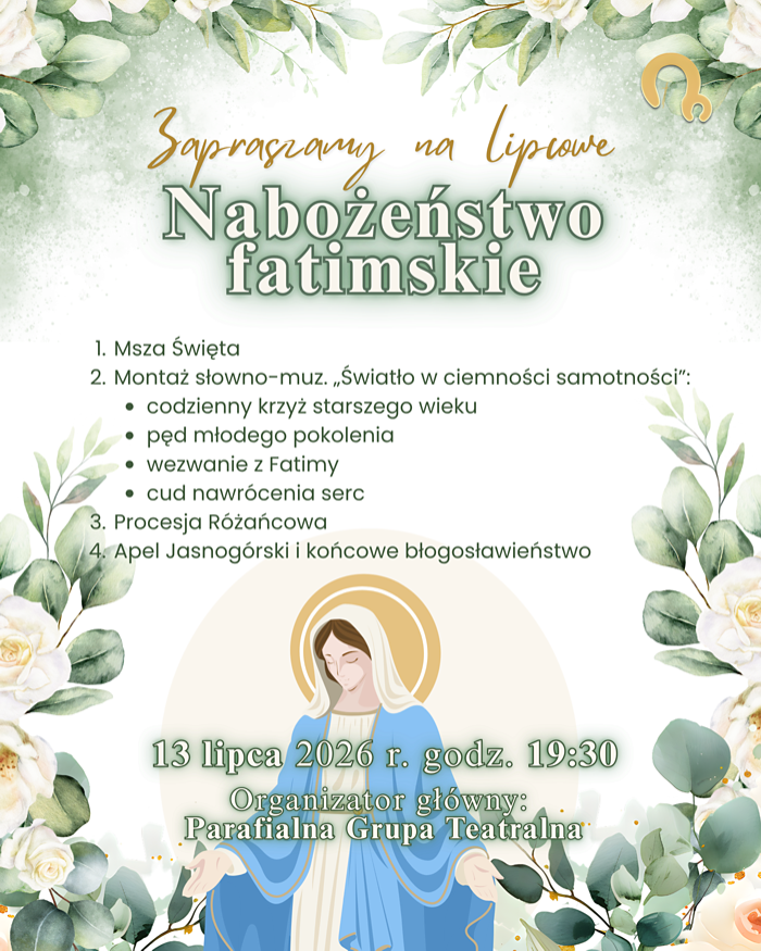 Zaproszenie na Nabożeństwo Fatimskie w lipcu